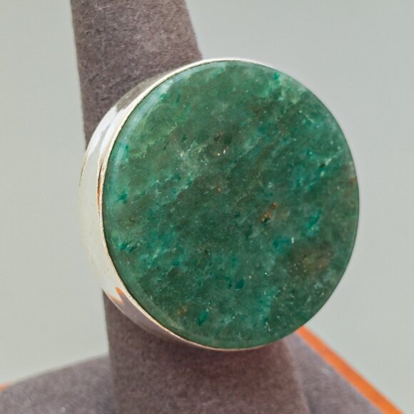 Large Sterling Silver & Aventurine Modernist Ring (Size 7.75) - Picture 5 of 17